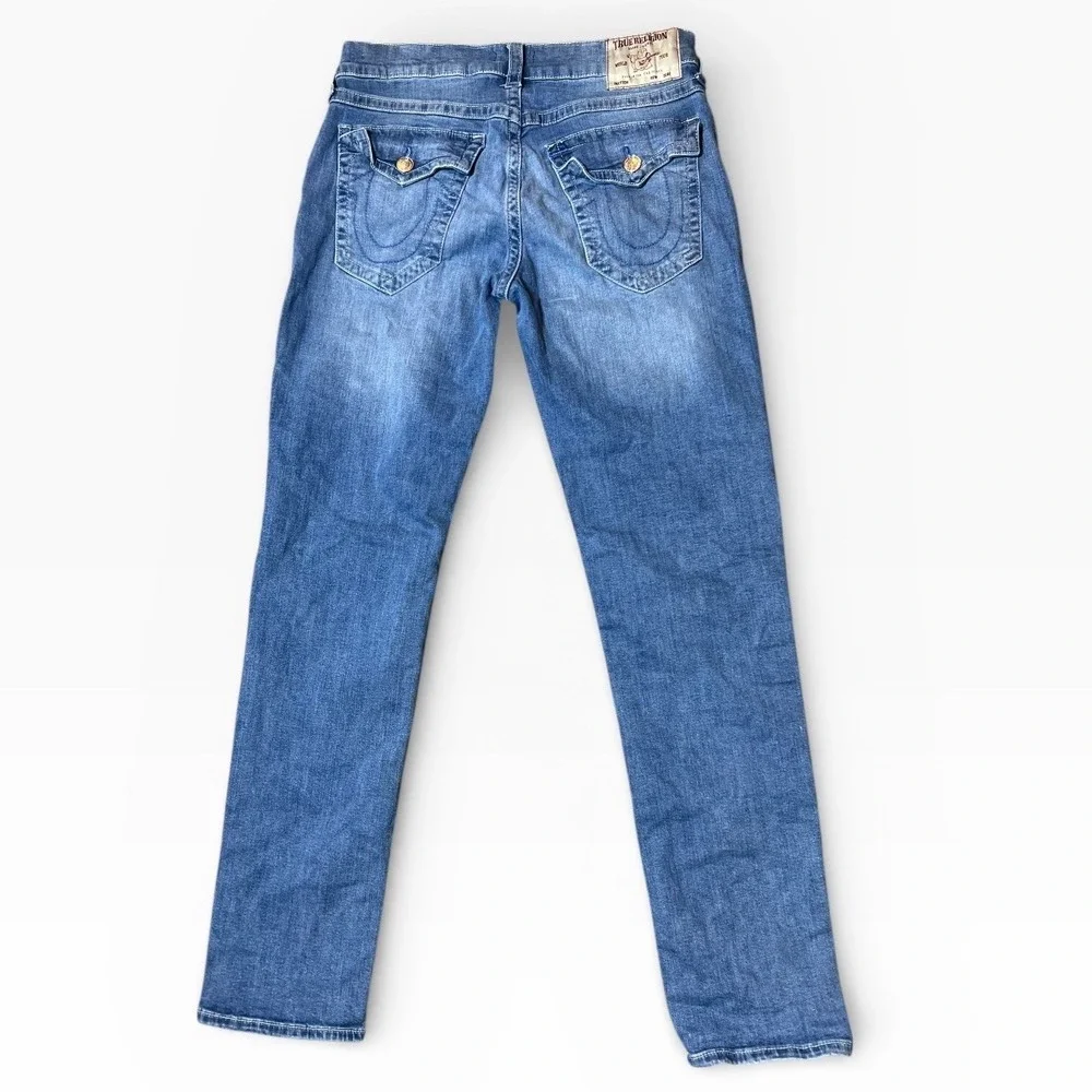 True Religion Geno Relaxed Slim Jeans Mens 34x33 Denim Pants Whiskered Horseshoe